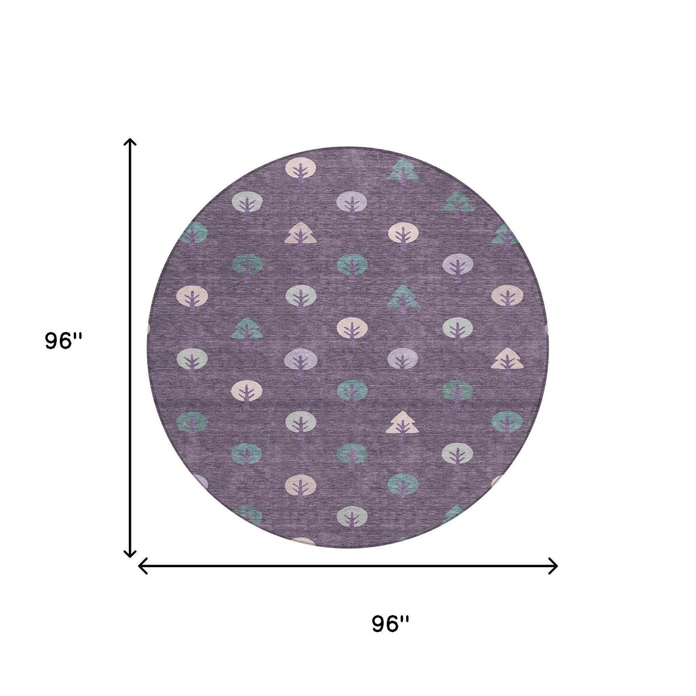 8 Ft Round Geometric Polyester Area Rug Washable Plum Indoor Outdoor Patio