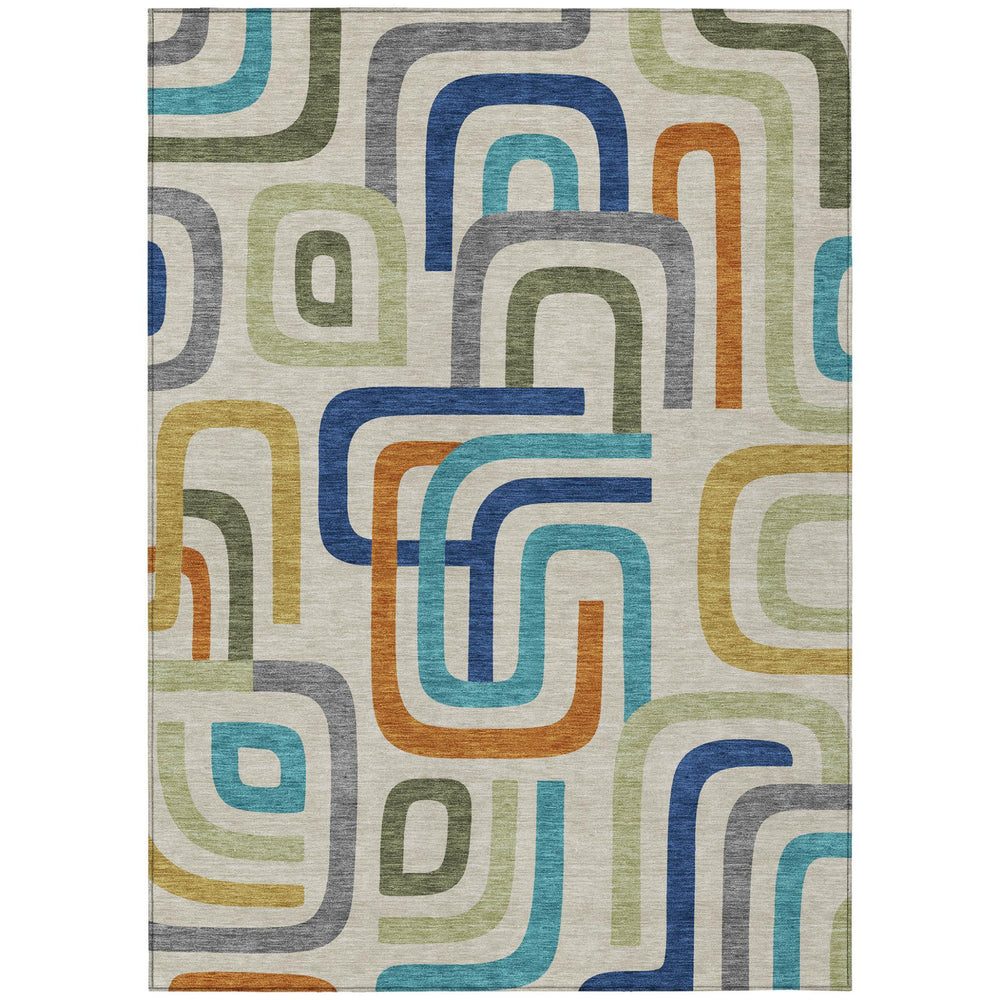 HomeRoots Geometric Polyester Area Rug Washable Indoor Outdoor Low Pile Patio Living Room Decor 10' x 14' 730275
