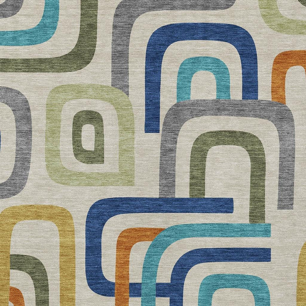 HomeRoots Geometric Polyester Area Rug Washable Indoor Outdoor Low Pile Patio Living Room Decor 10' x 14' 730275