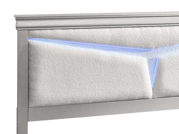 English Elm Lorana Full Platform Bed Teddy Bear Upholstered Headboard with Ambient Led Lighting Silver B078S00660