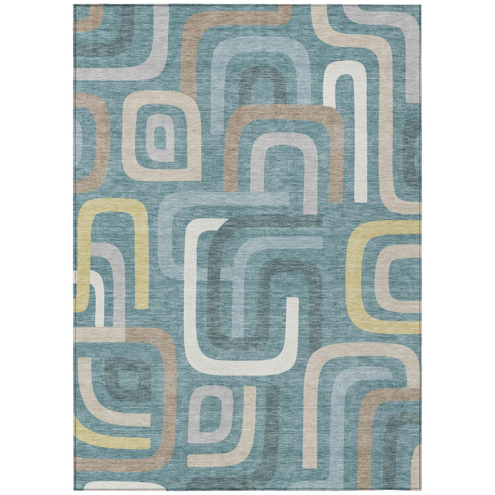 HomeRoots 9x12 Geometric Polyester Indoor Outdoor Rug Teal Aqua Washable Patio Living Room 730304