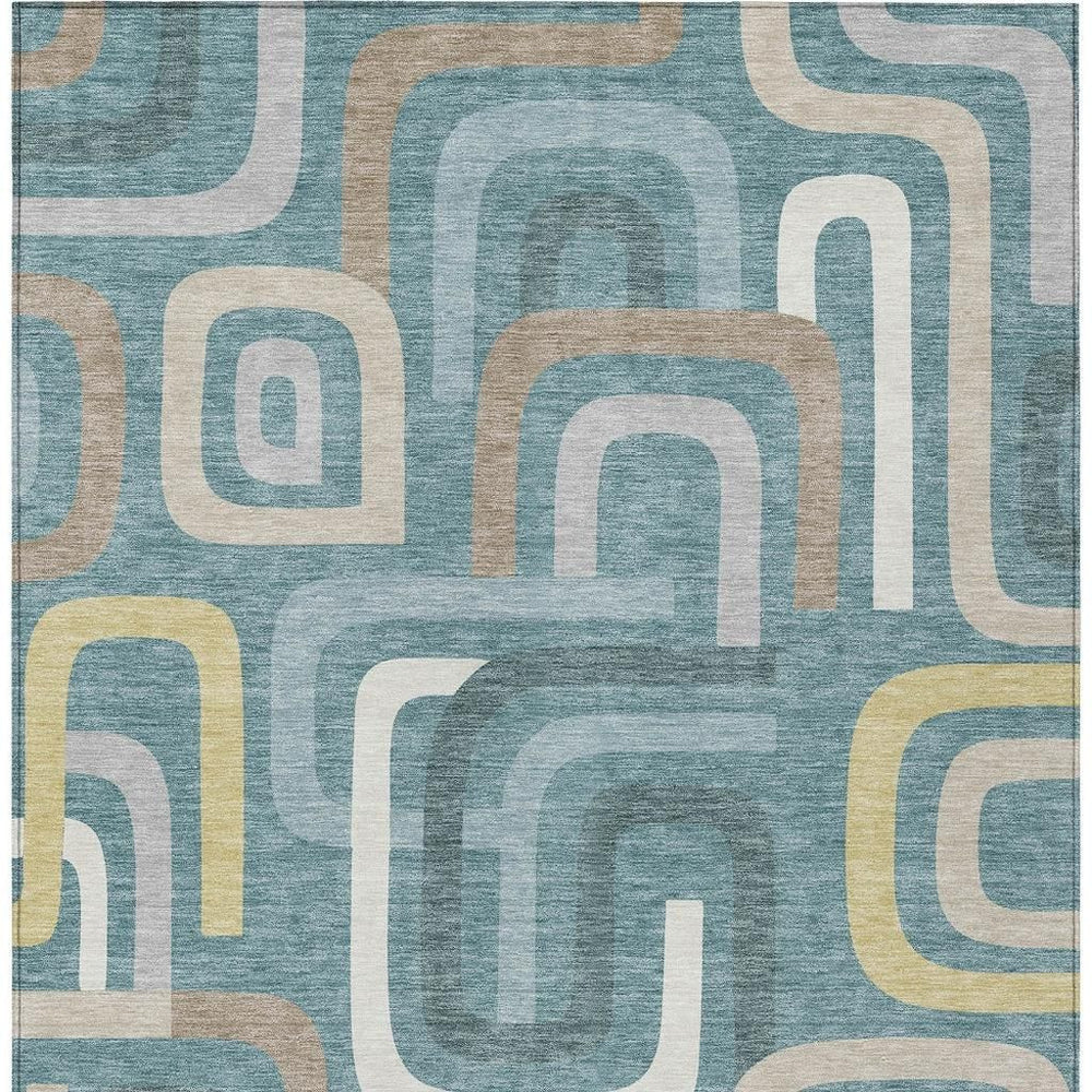 HomeRoots 9x12 Geometric Polyester Indoor Outdoor Rug Teal Aqua Washable Patio Living Room 730304