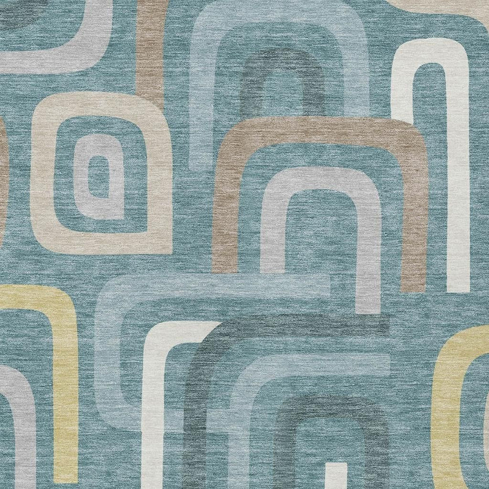 HomeRoots 10 X 14 Geometric Polyester Indoor Outdoor Rug Teal Aqua Washable Coastal Modern 730305