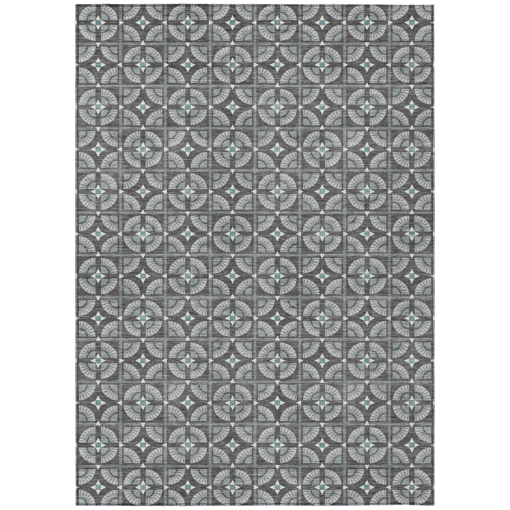 HomeRoots Geometric Polyester Area Rug Washable Indoor Outdoor Patio and Living Room Charcoal Silver 10' x 14' 730323