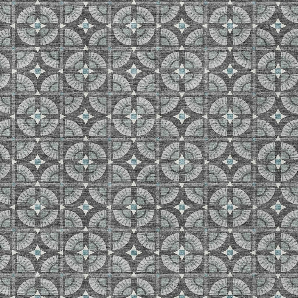 HomeRoots Geometric Polyester Area Rug Washable Indoor Outdoor Patio and Living Room Charcoal Silver 10' x 14' 730323