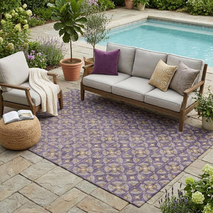 Geometric Polyester Area Rug Washable Purple Gold Indoor Outdoor Patio Entryway Use
