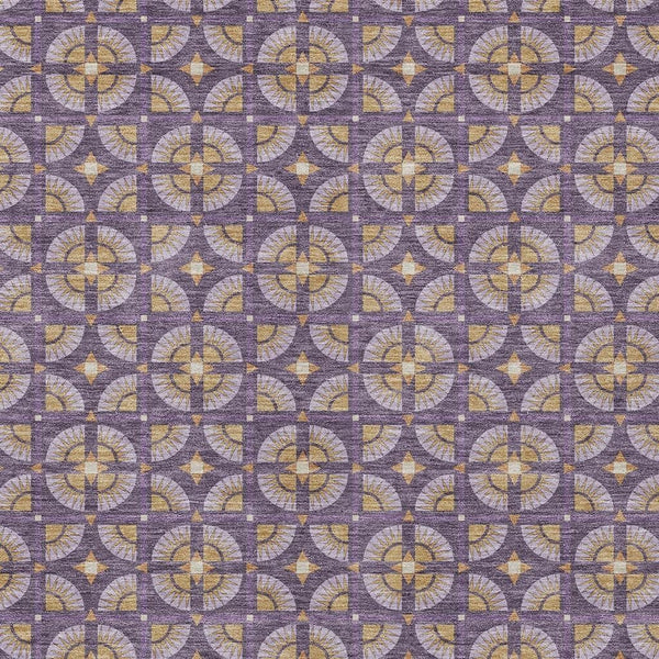 Geometric Polyester Area Rug Washable Purple Gold Indoor Outdoor Patio Entryway Use