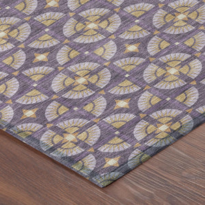 Geometric Polyester Area Rug Washable Purple Gold Indoor Outdoor Patio Entryway Use