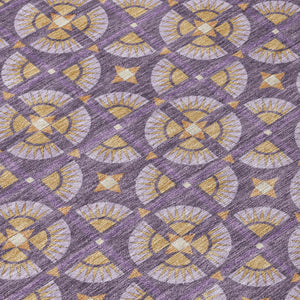 Geometric Polyester Area Rug Washable Purple Gold Indoor Outdoor Patio Entryway Use