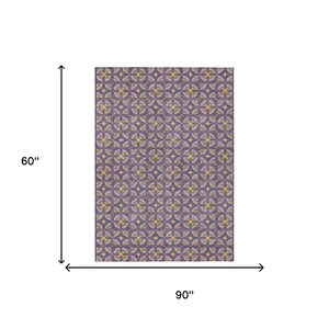 Geometric Polyester Area Rug Washable Purple Gold Indoor Outdoor Patio Entryway Use
