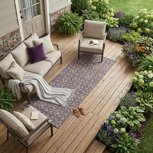 Geometric Polyester Area Rug Washable Purple Gold Indoor Outdoor Patio Entryway Use