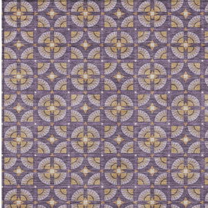 Geometric Polyester Area Rug Washable Purple Gold Indoor Outdoor Patio Entryway Use