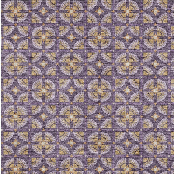 Geometric Polyester Area Rug Washable Purple Gold Indoor Outdoor Patio Entryway Use