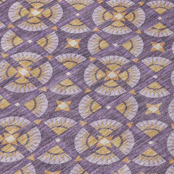 Geometric Polyester Area Rug Washable Purple Gold Indoor Outdoor Patio Entryway Use