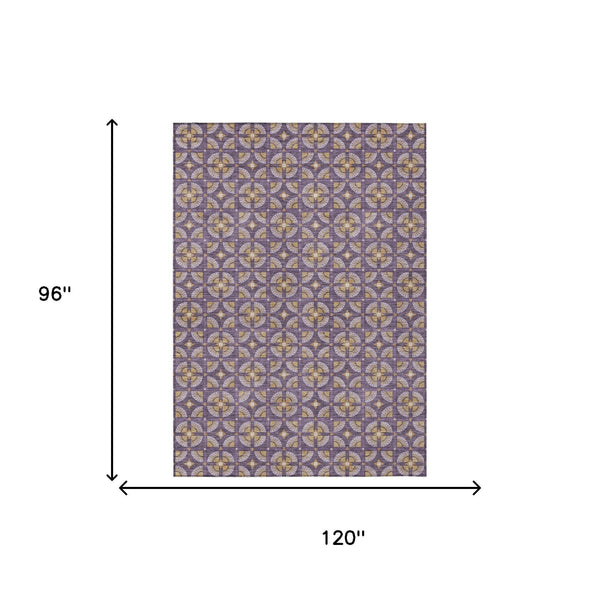 Geometric Polyester Area Rug Washable Purple Gold Indoor Outdoor Patio Entryway Use