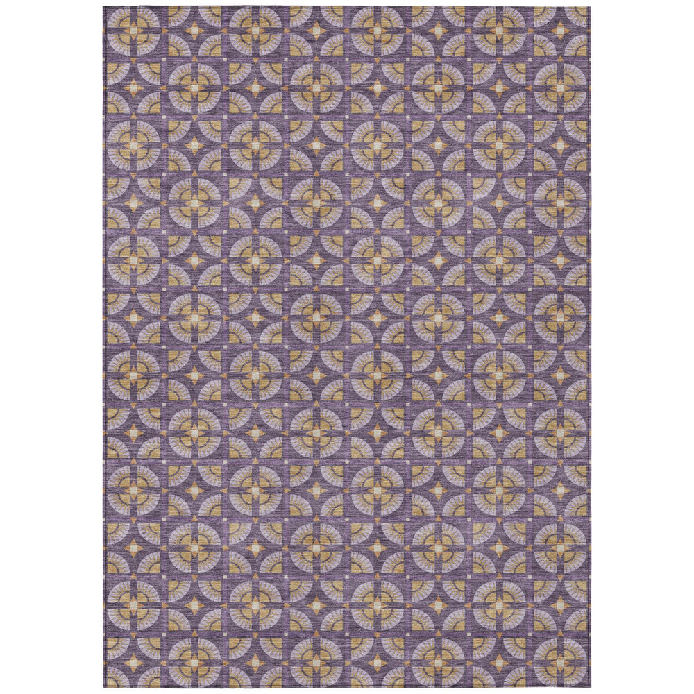 HomeRoots Geometric Polyester Area Rug Washable Purple Gold Indoor Outdoor Patio Entryway Use 9' x 12' 730352