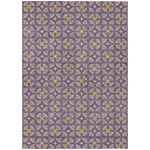HomeRoots Geometric Polyester Area Rug Washable Purple Gold Indoor Outdoor Patio Entryway Use 9' x 12' 730352