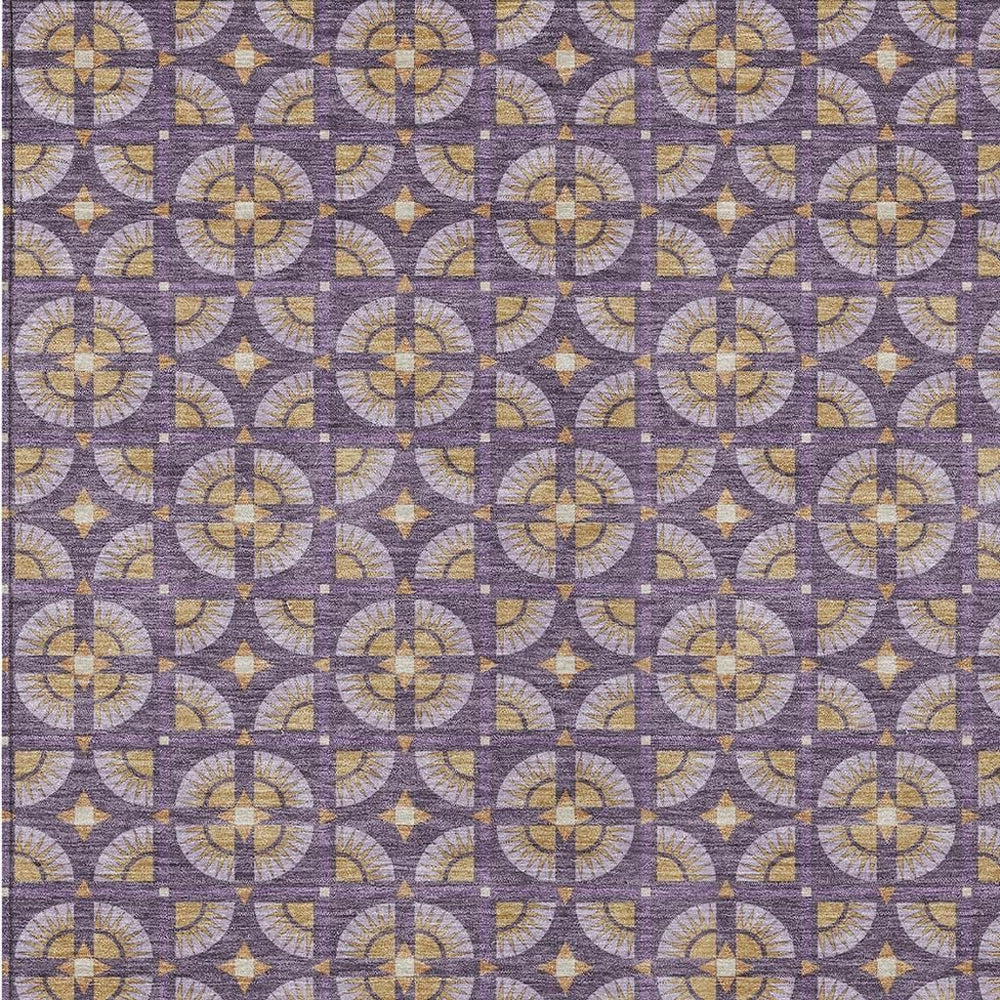 HomeRoots Geometric Polyester Area Rug Washable Purple Gold Indoor Outdoor Patio Entryway Use 9' x 12' 730352