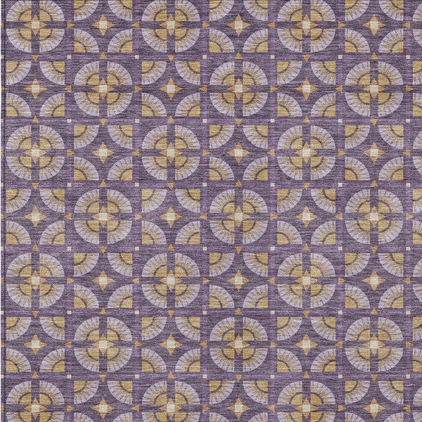 Geometric Polyester Area Rug Washable Purple Gold Indoor Outdoor Patio Entryway Use