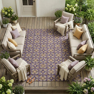 Geometric Polyester Area Rug Washable Purple Gold Indoor Outdoor Patio Entryway Use