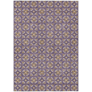 Geometric Polyester Area Rug Washable Purple Gold Indoor Outdoor Patio Entryway Use