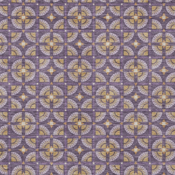 Geometric Polyester Area Rug Washable Purple Gold Indoor Outdoor Patio Entryway Use