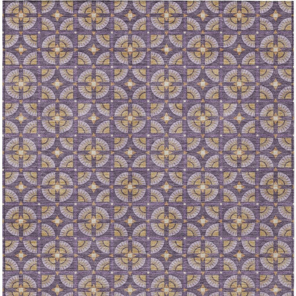 Geometric Polyester Area Rug Washable Purple Gold Indoor Outdoor Patio Entryway Use