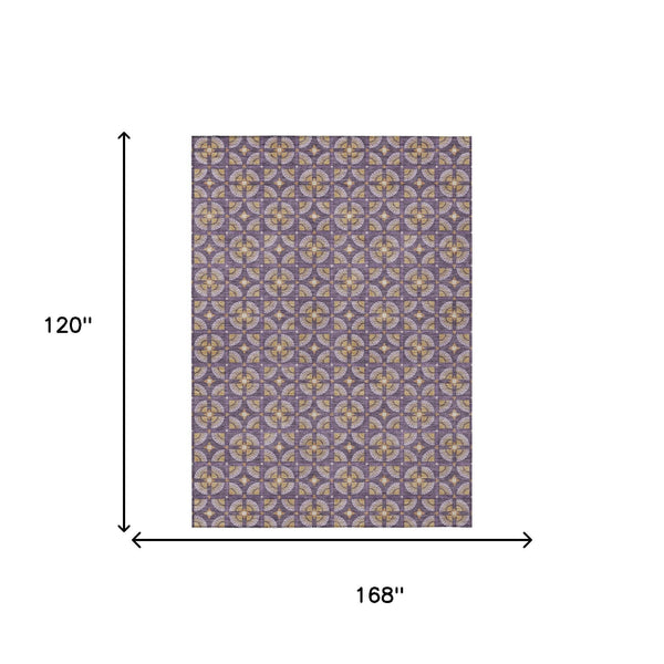 Geometric Polyester Area Rug Washable Purple Gold Indoor Outdoor Patio Entryway Use
