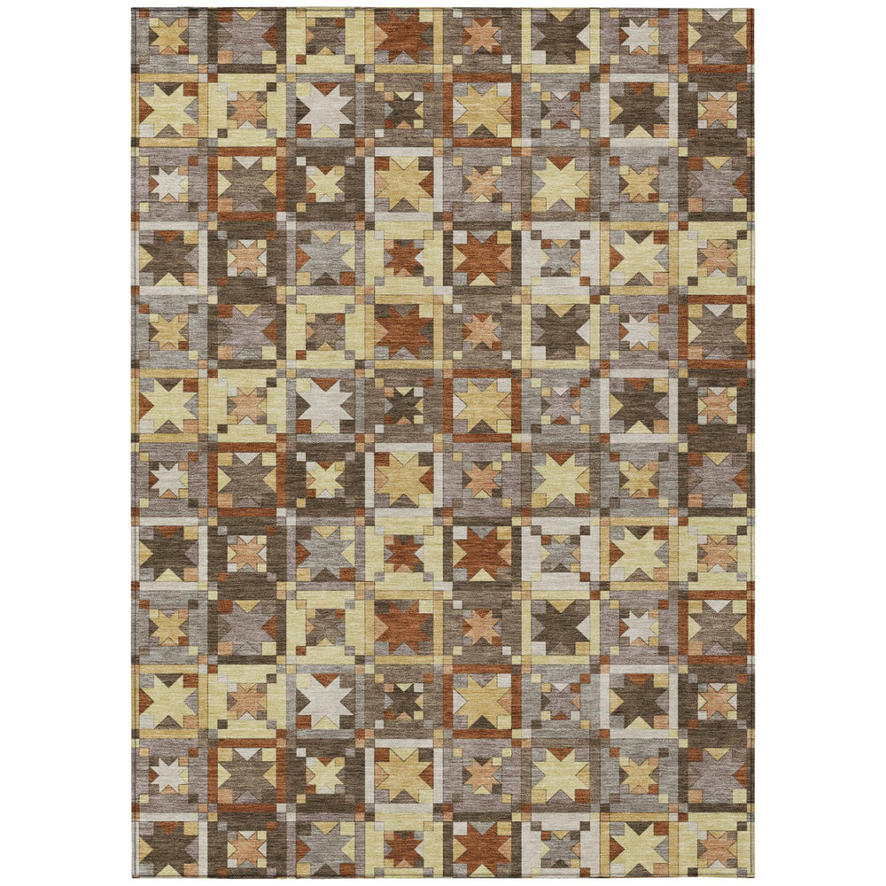 HomeRoots Patchwork Washable Polyester Area Rug Indoor Outdoor Uv Resistant with Non-slip Felt Backing 5' x 8' 730361