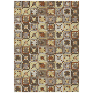 HomeRoots Patchwork Washable Polyester Area Rug Indoor Outdoor Uv Resistant with Non-slip Felt Backing 5' x 8' 730361