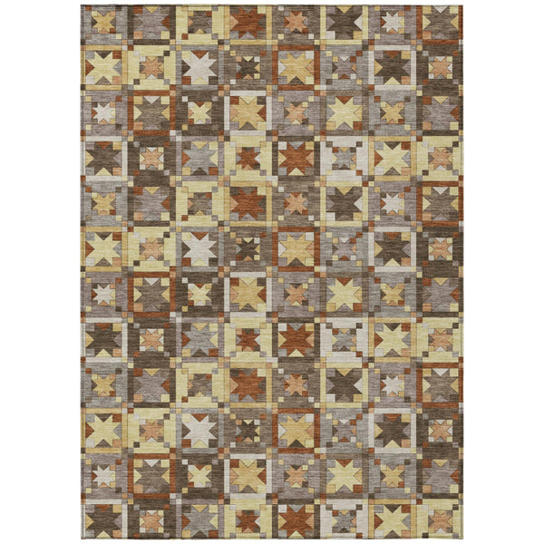 HomeRoots Patchwork Washable Polyester Area Rug Indoor Outdoor Uv Resistant with Non-slip Felt Backing 5' x 8' 730361