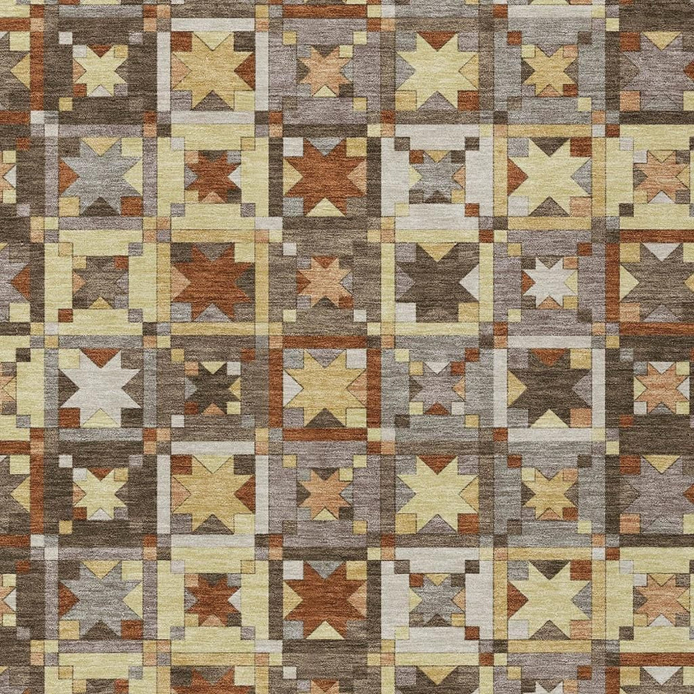 HomeRoots Patchwork Washable Polyester Area Rug Indoor Outdoor Uv Resistant with Non-slip Felt Backing 5' x 8' 730361