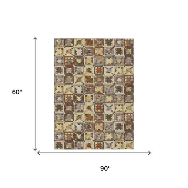 Patchwork Washable Polyester Area Rug Indoor Outdoor Uv Resistant with Non-slip Felt Backing