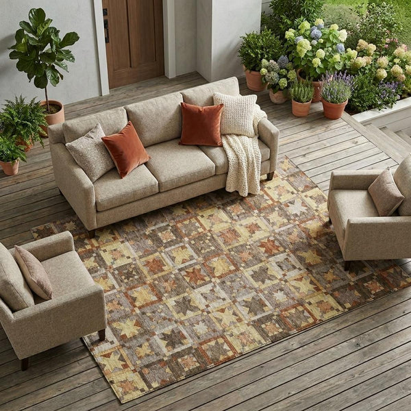 Patchwork Washable Polyester Area Rug Indoor Outdoor Uv Resistant with Non-slip Felt Backing