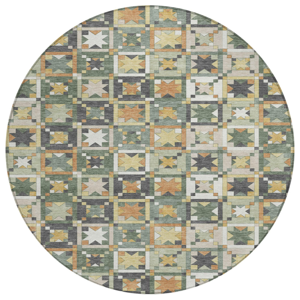 HomeRoots 8 Foot Round Patchwork Polyester Area Rug Machine Washable Indoor Outdoor Patio 730368