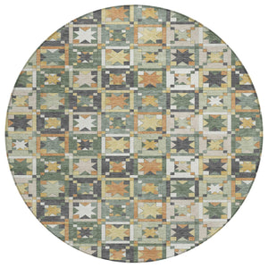 HomeRoots 8 Foot Round Patchwork Polyester Area Rug Machine Washable Indoor Outdoor Patio 730368