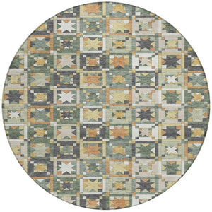 8 Foot Round Patchwork Polyester Area Rug Machine Washable Indoor Outdoor Patio