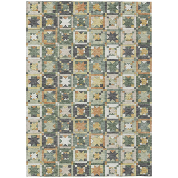 Patchwork Polyester Area Rug Washable Indoor Outdoor Low Pile Uv Resistant Artisan Weave
