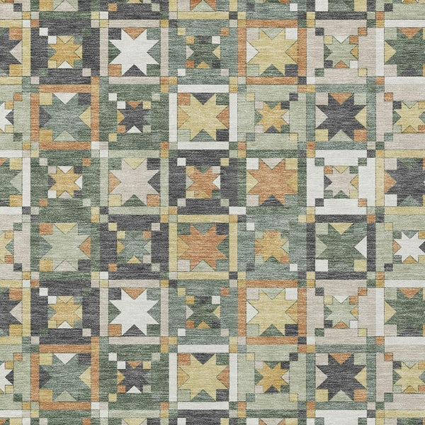 Patchwork Polyester Area Rug Washable Indoor Outdoor Low Pile Uv Resistant Artisan Weave