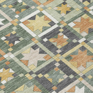 Patchwork Polyester Area Rug Washable Indoor Outdoor Low Pile Uv Resistant Artisan Weave