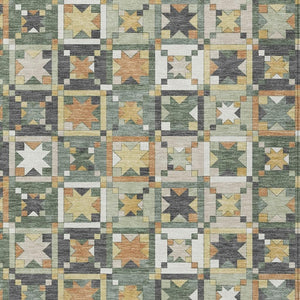 Patchwork Polyester Area Rug Washable Indoor Outdoor Low Pile Uv Resistant Artisan Weave