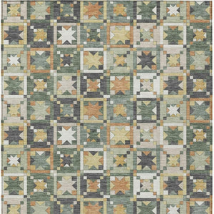 Patchwork Polyester Area Rug Washable Indoor Outdoor Low Pile Uv Resistant Artisan Weave