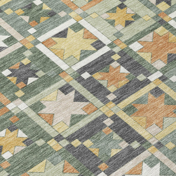 Patchwork Polyester Area Rug Washable Indoor Outdoor Low Pile Uv Resistant Artisan Weave