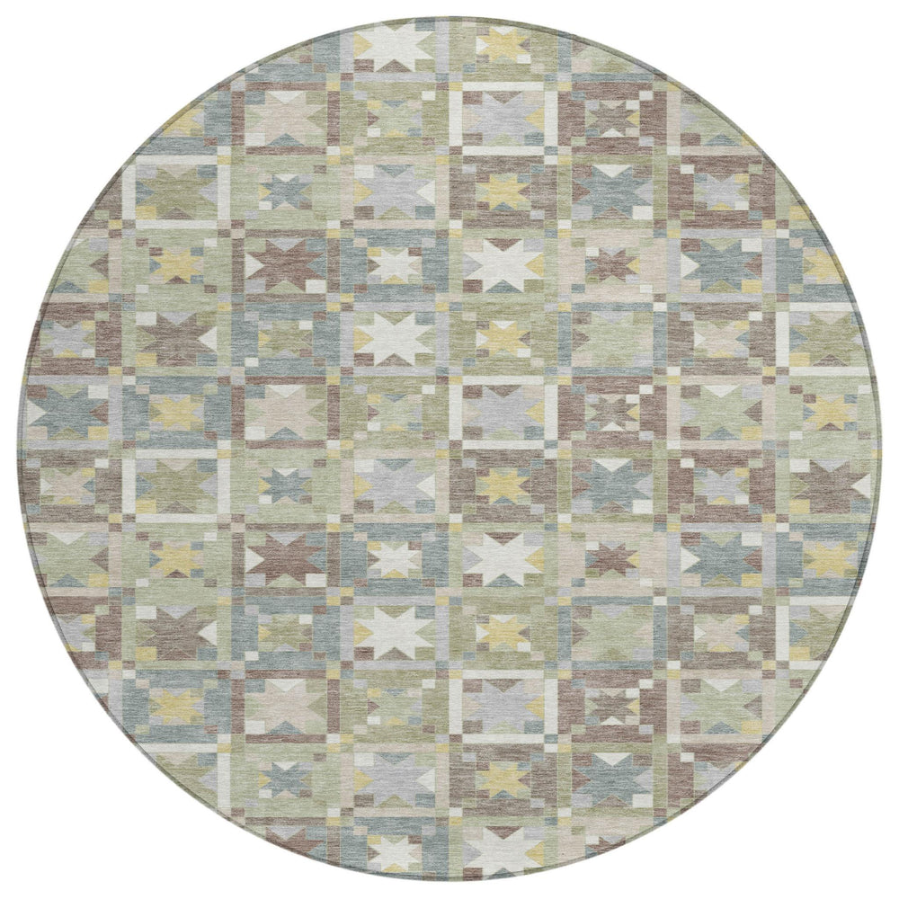 HomeRoots 8 Foot Round Patchwork Polyester Area Rug Washable Indoor Outdoor Patio Decor 730374