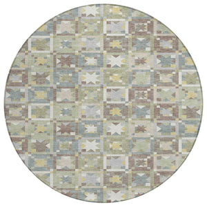 HomeRoots 8 Foot Round Patchwork Polyester Area Rug Washable Indoor Outdoor Patio Decor 730374