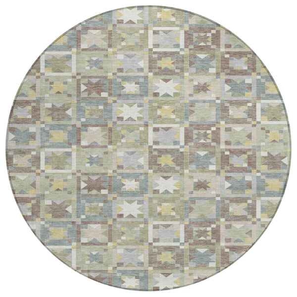 HomeRoots 8 Foot Round Patchwork Polyester Area Rug Washable Indoor Outdoor Patio Decor 730374