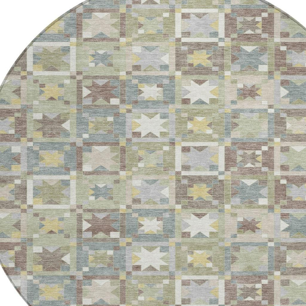 HomeRoots 8 Foot Round Patchwork Polyester Area Rug Washable Indoor Outdoor Patio Decor 730374