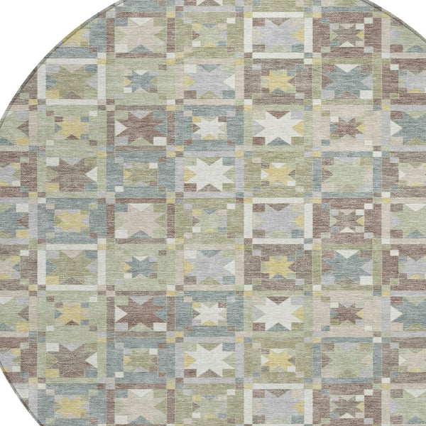 8 Foot Round Patchwork Polyester Area Rug Washable Indoor Outdoor Patio Decor