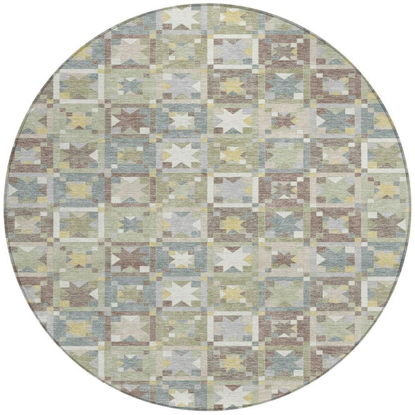 8 Foot Round Patchwork Polyester Area Rug Washable Indoor Outdoor Patio Decor