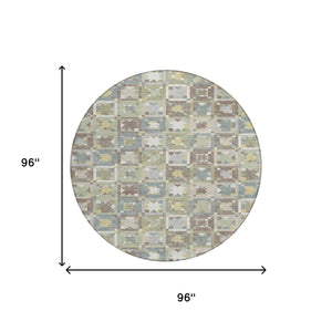 8 Foot Round Patchwork Polyester Area Rug Washable Indoor Outdoor Patio Decor